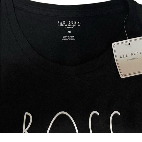 Rae Dunn Boss Lady Short Sleeves Crewneck Tee Black White‎ Size X Small New - Picture 6 of 8